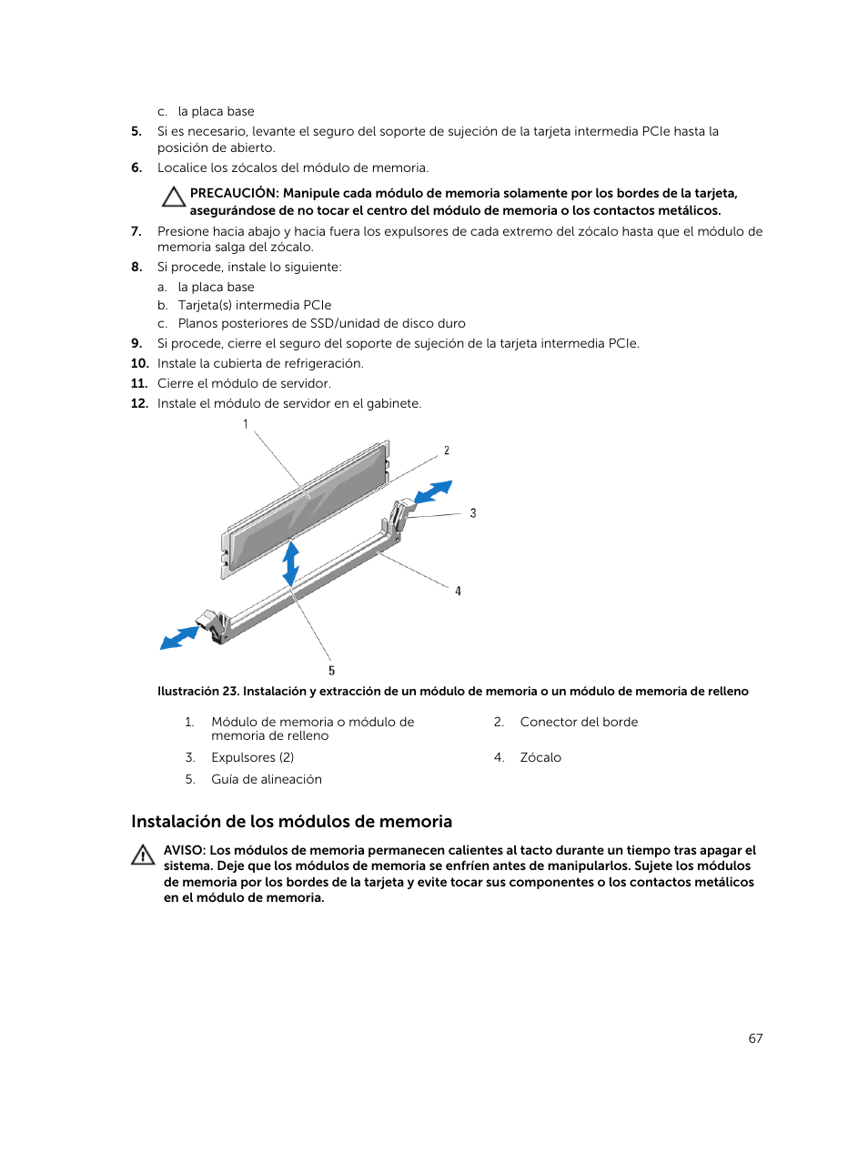 Instalación de los módulos de memoria | Dell PowerEdge M820 (for PE VRTX) User Manual | Page 67 / 183