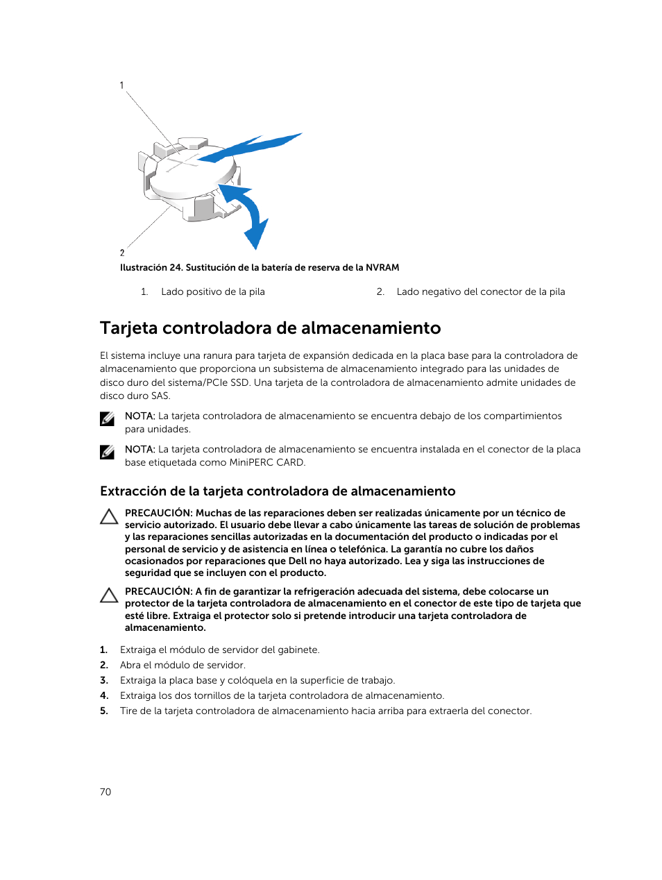 Tarjeta controladora de almacenamiento | Dell PowerEdge M820 (for PE VRTX) User Manual | Page 70 / 183