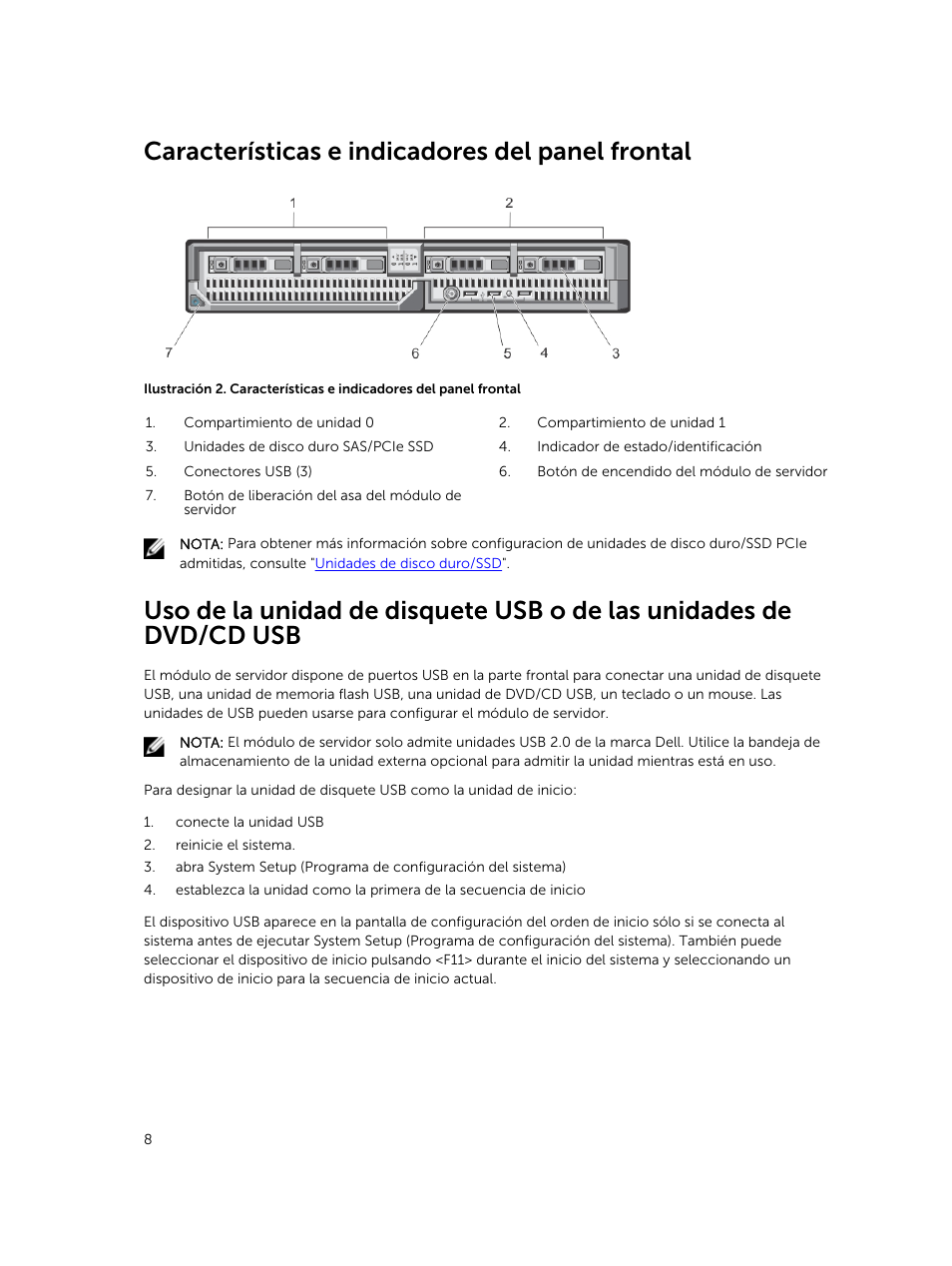 Características e indicadores del panel frontal | Dell PowerEdge M820 (for PE VRTX) User Manual | Page 8 / 183