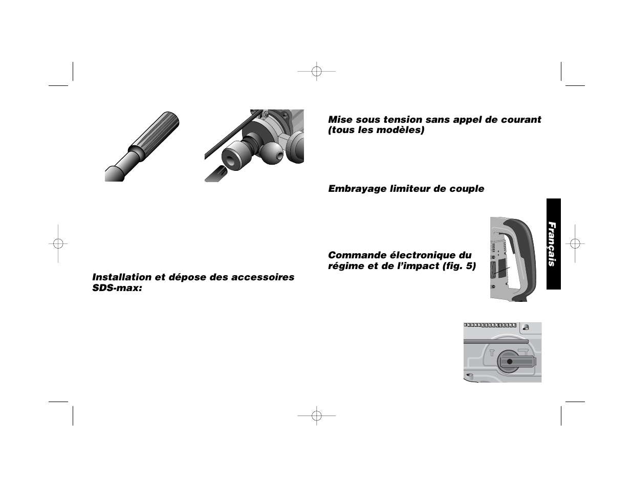 Embrayage limiteur de couple, Français, Installation et dépose des accessoires sds-max | Black & Decker D25650 User Manual | Page 16 / 26