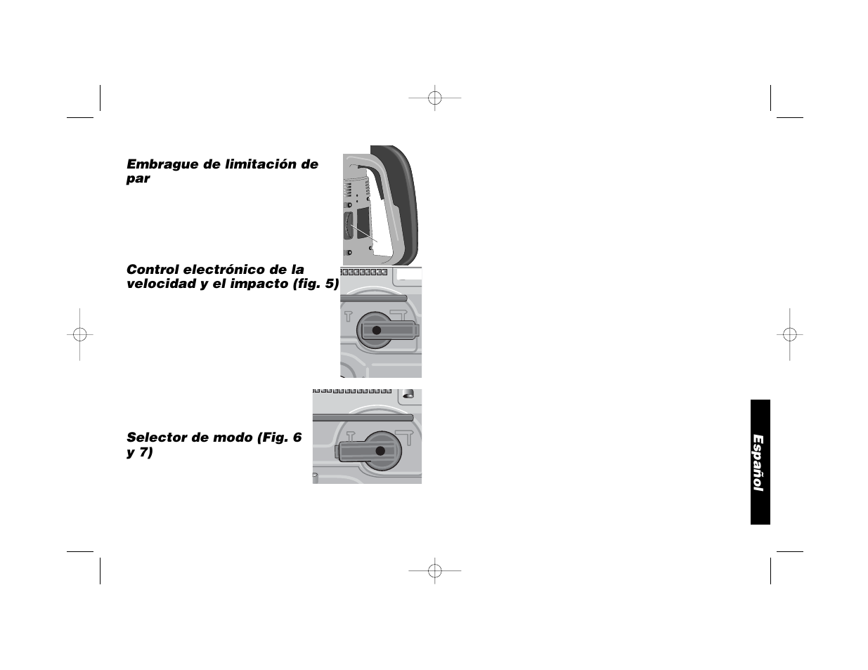 Español, Embrague de limitación de par, Selector de modo (fig. 6 y 7) | Black & Decker D25650 User Manual | Page 24 / 26
