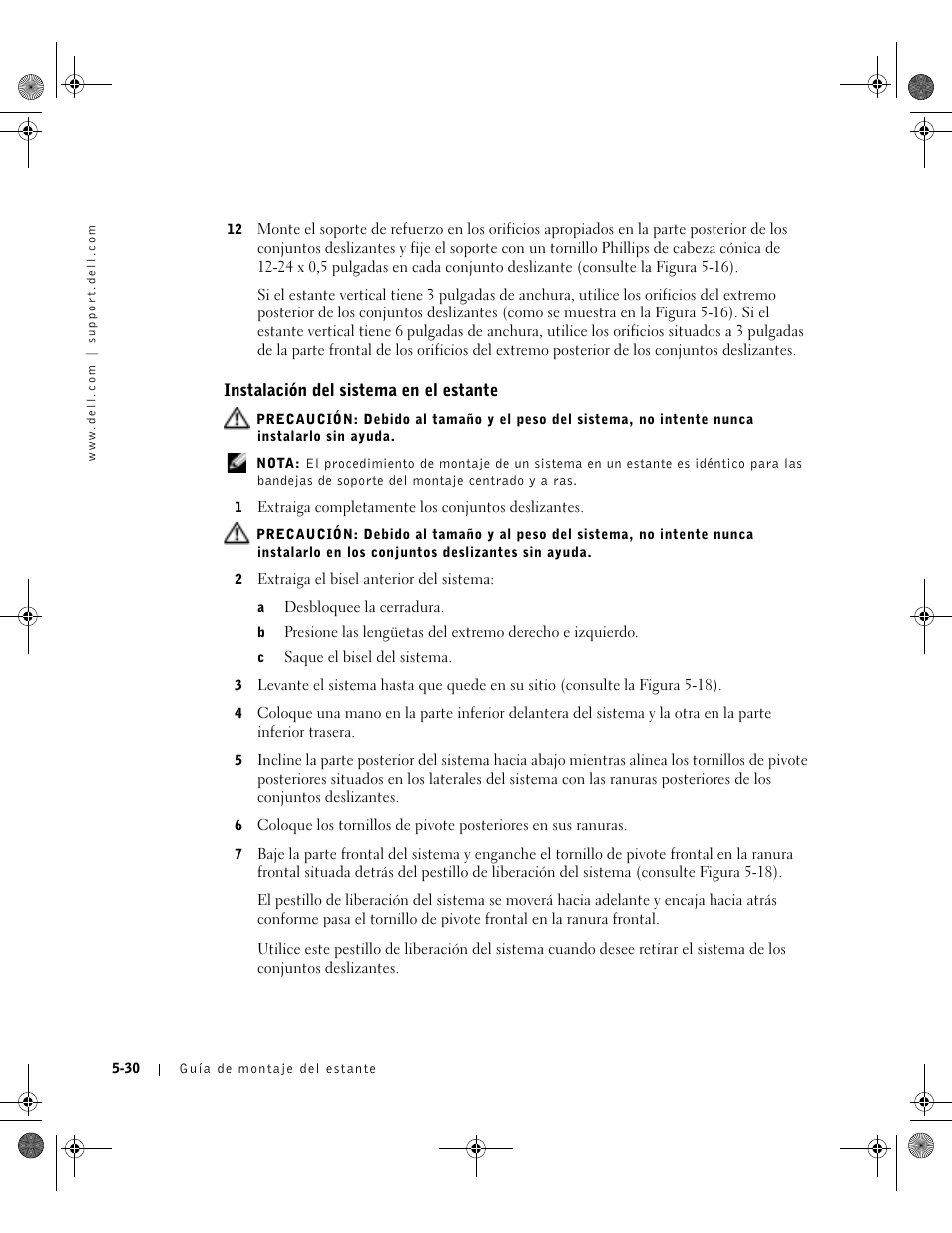 Instalación del sistema en el estante | Dell PowerEdge 1750 User Manual | Page 174 / 180