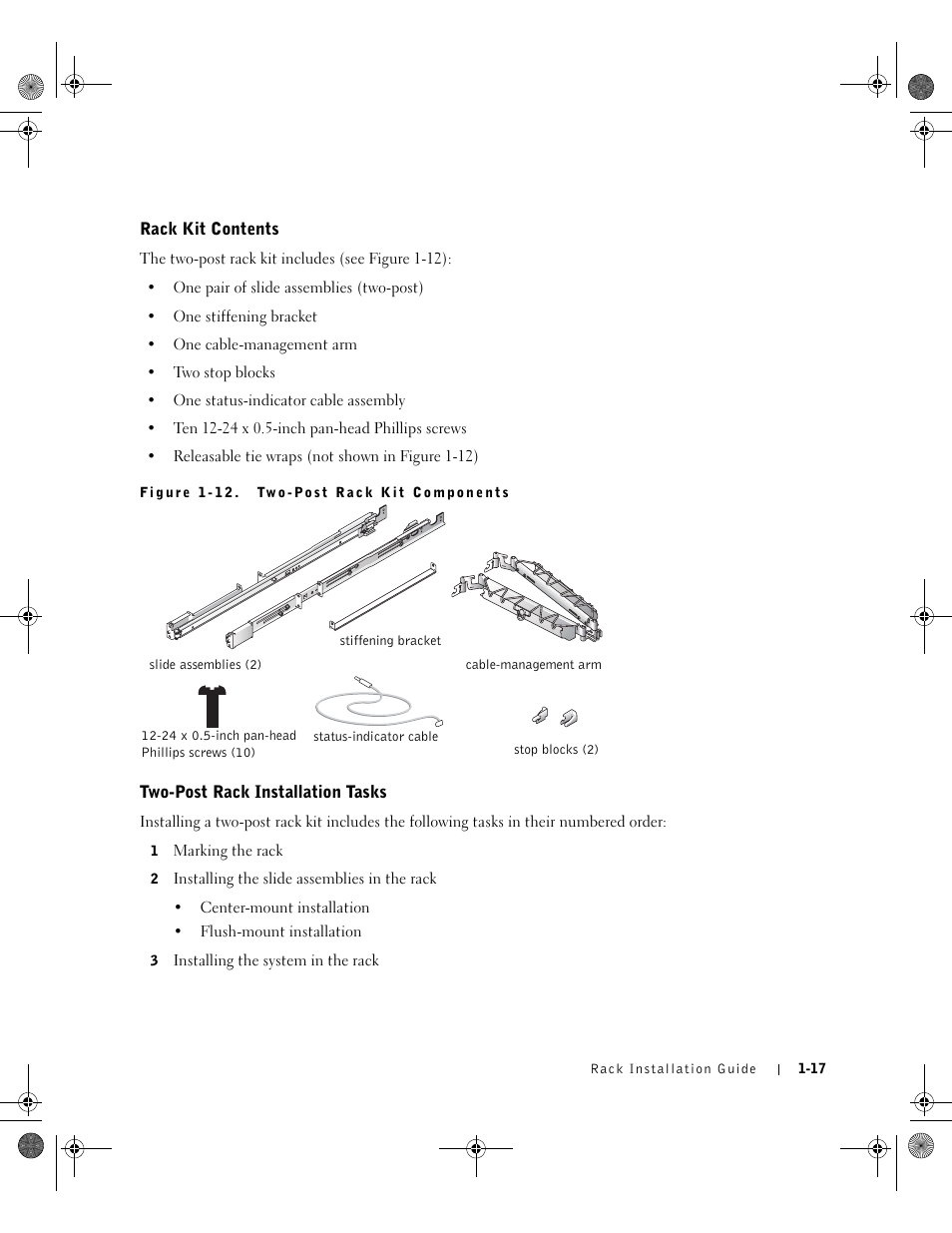 Rack kit contents, Two-post rack installation tasks | Dell PowerEdge 1750 User Manual | Page 23 / 180