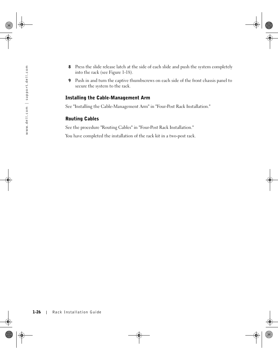 Installing the cable-management arm, Routing cables | Dell PowerEdge 1750 User Manual | Page 32 / 180
