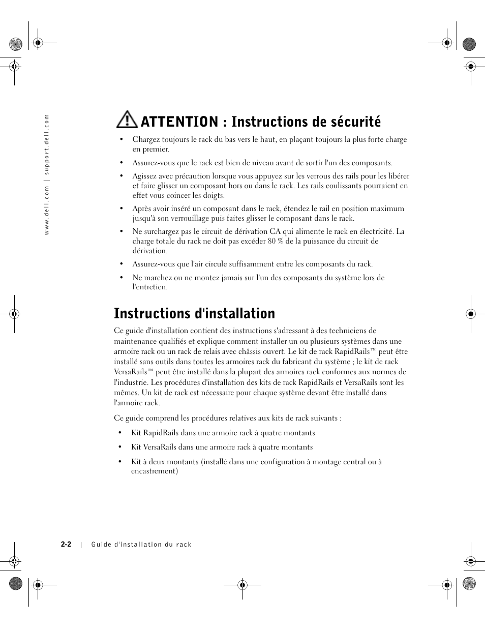 Instructions d'installation, Attention : instructions de sécurité | Dell PowerEdge 1750 User Manual | Page 40 / 180