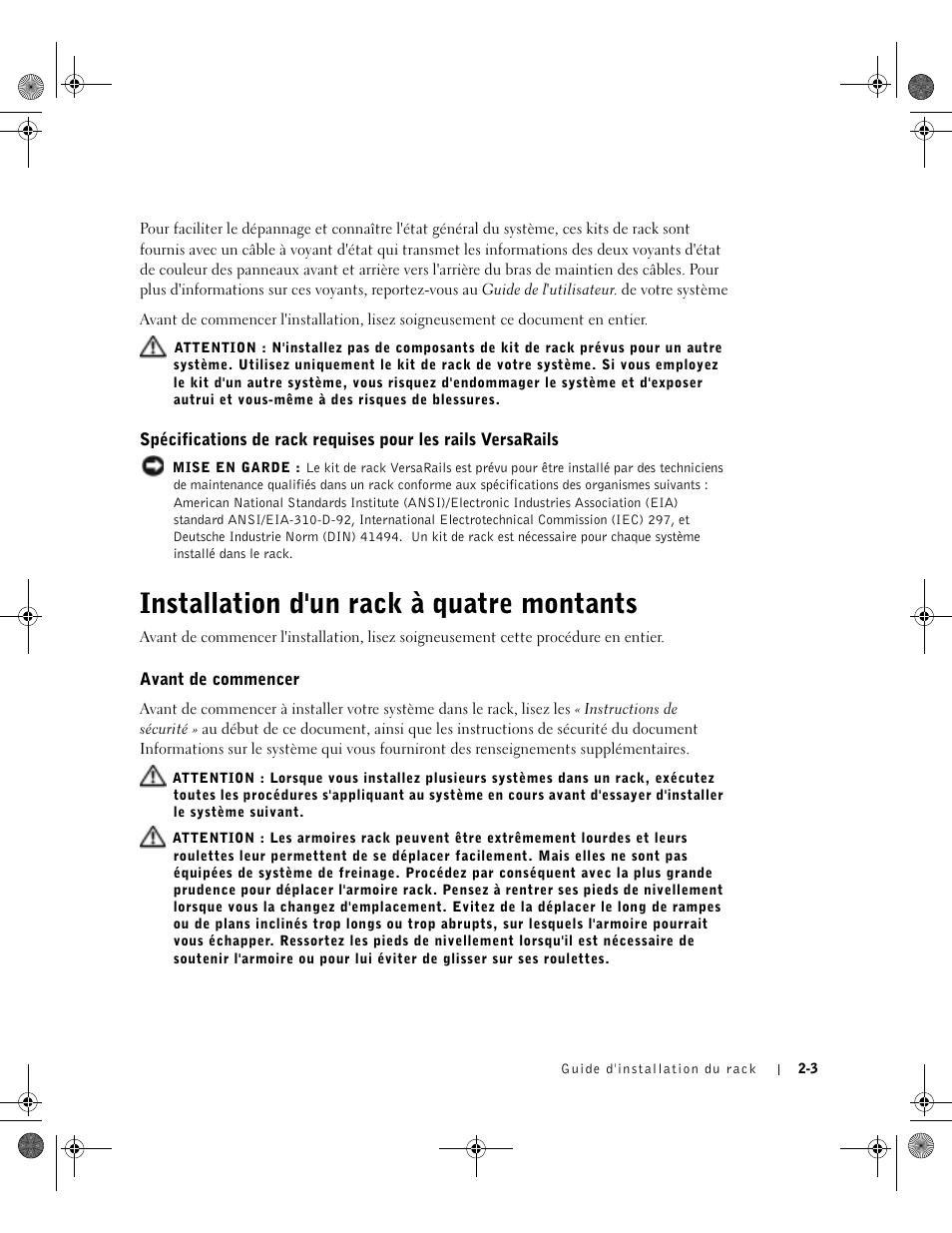 Installation d'un rack à quatre montants, Avant de commencer | Dell PowerEdge 1750 User Manual | Page 41 / 180