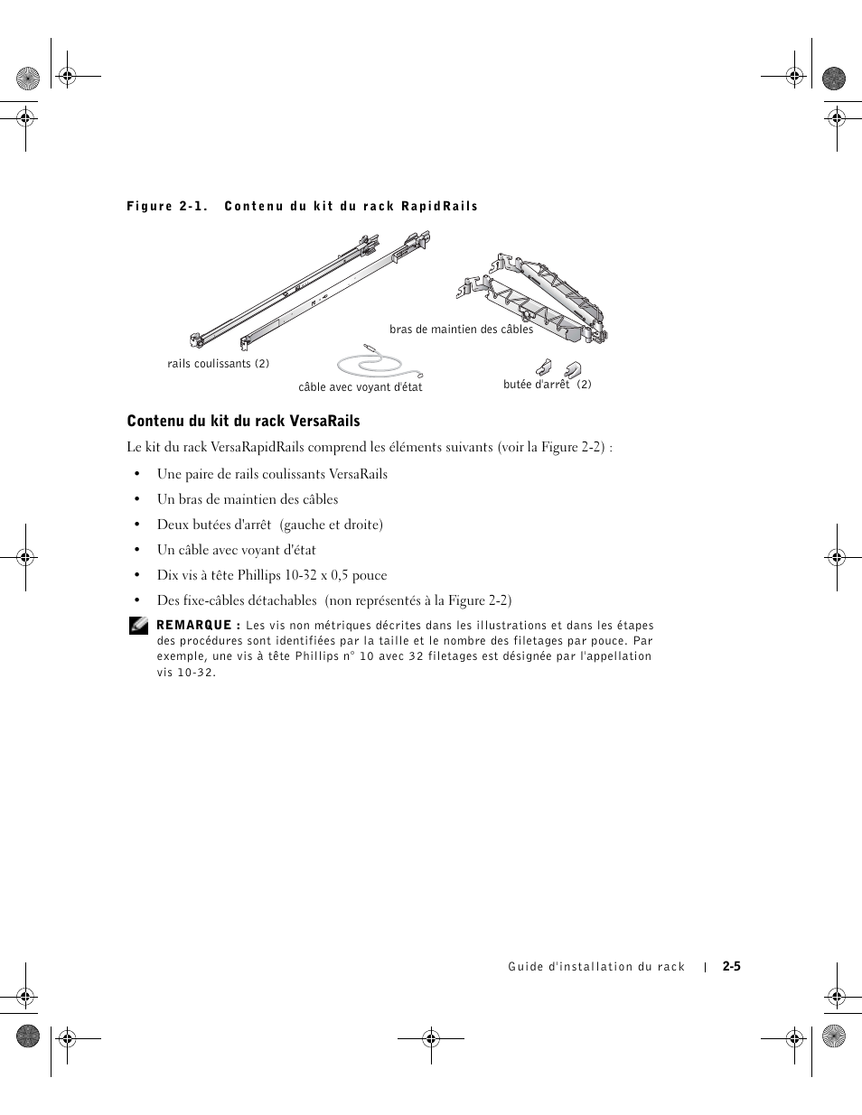 Contenu du kit du rack versarails | Dell PowerEdge 1750 User Manual | Page 43 / 180