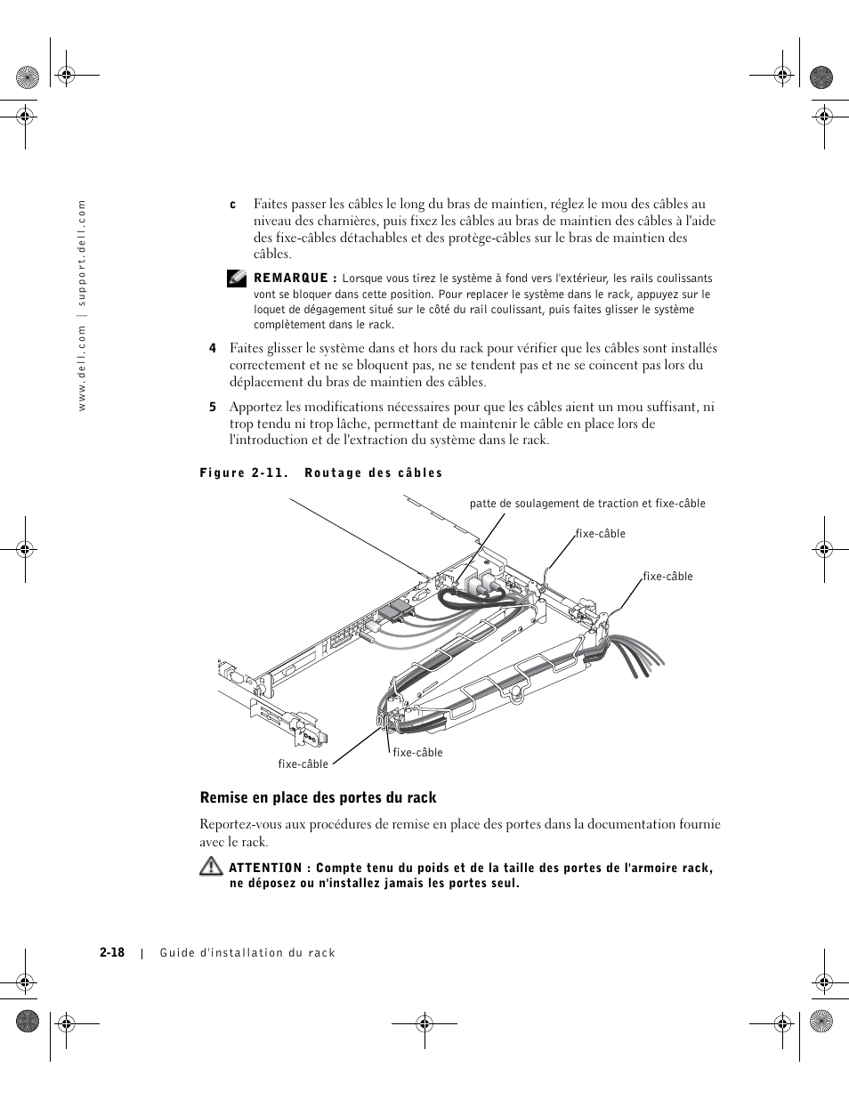 Remise en place des portes du rack | Dell PowerEdge 1750 User Manual | Page 56 / 180