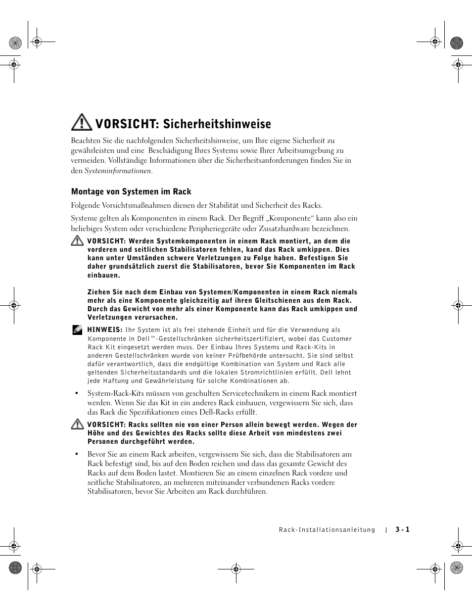 Vorsicht: sicherheitshinweise, Montage von systemen im rack | Dell PowerEdge 1750 User Manual | Page 75 / 180