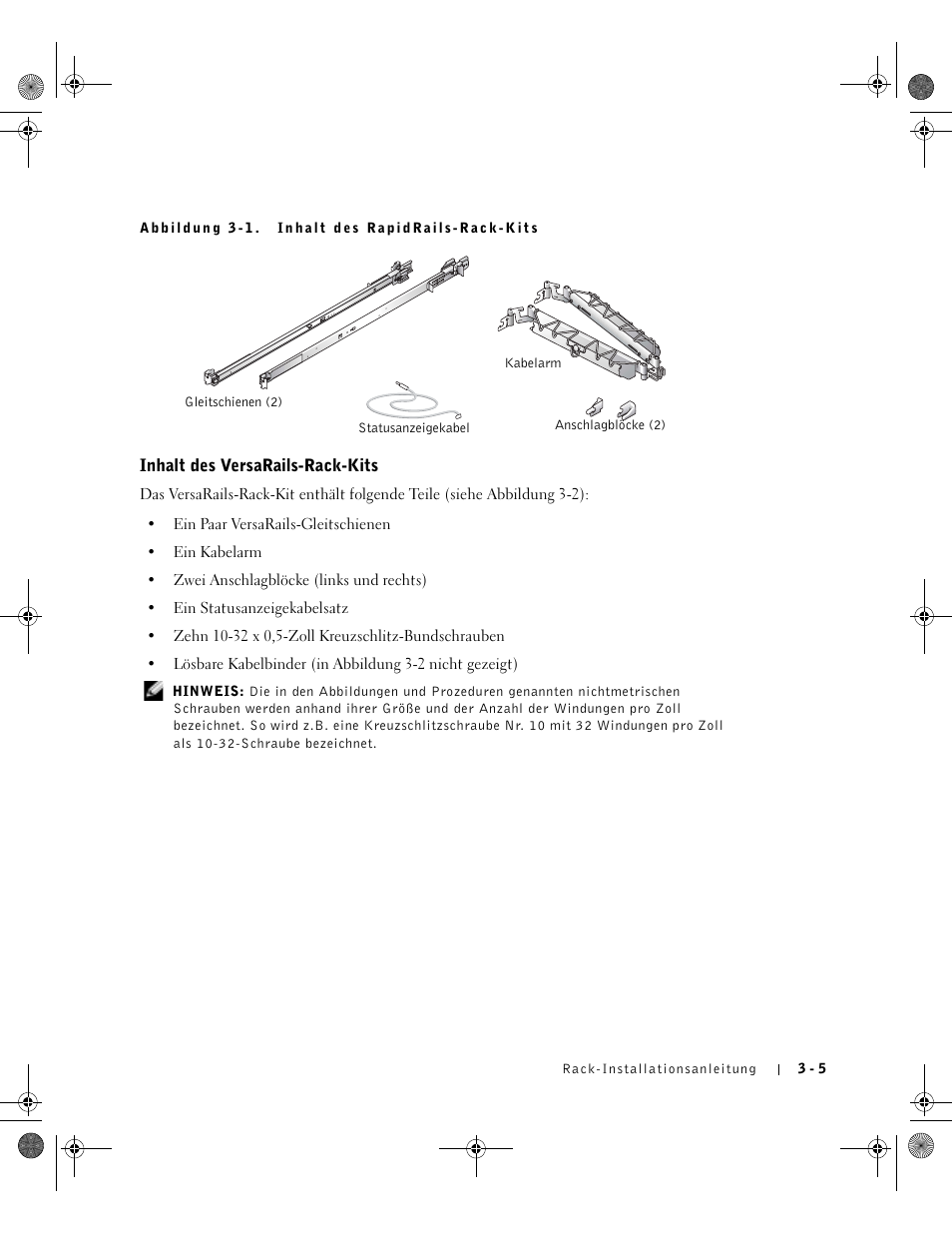 Inhalt des versarails-rack-kits | Dell PowerEdge 1750 User Manual | Page 79 / 180