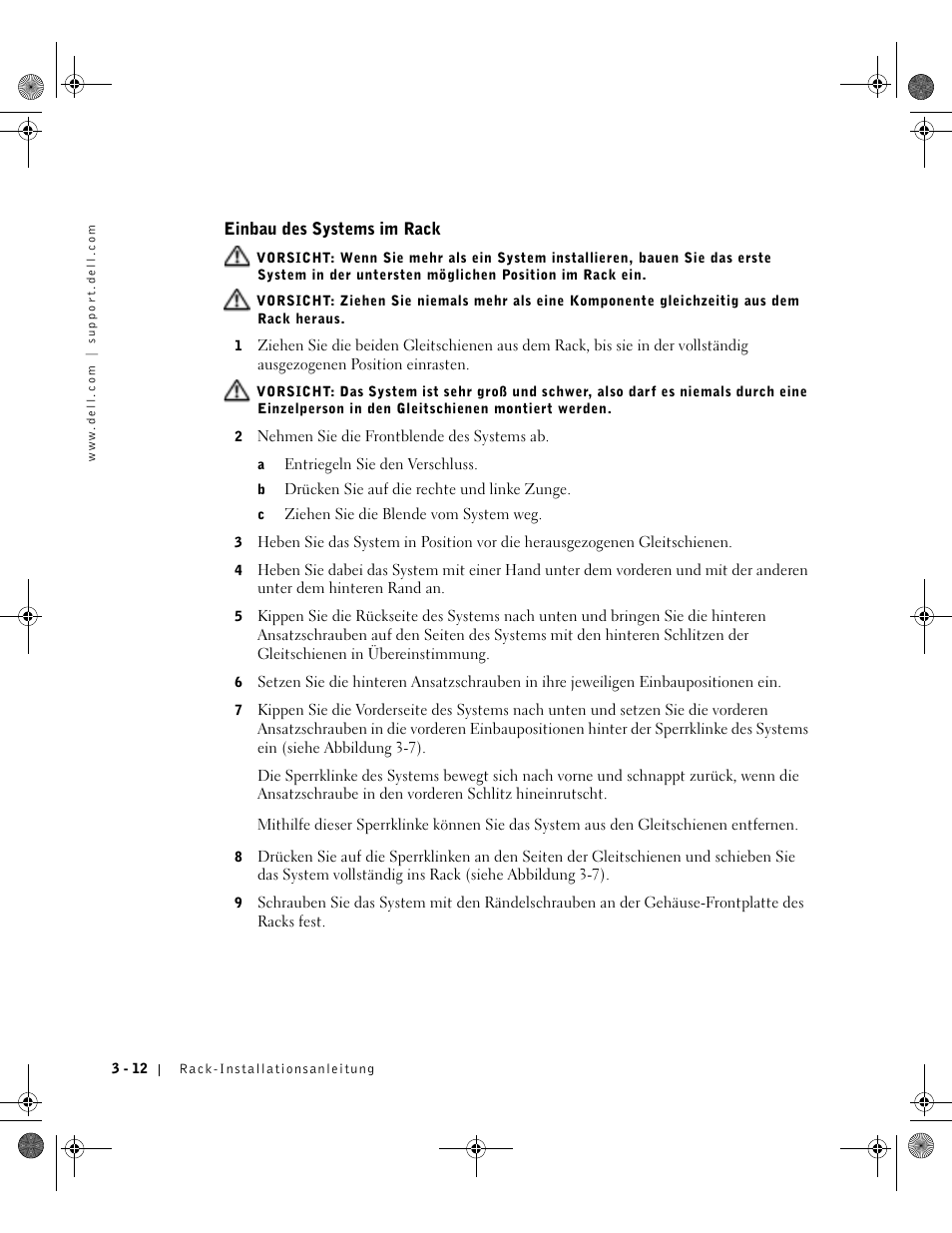 Einbau des systems im rack | Dell PowerEdge 1750 User Manual | Page 86 / 180