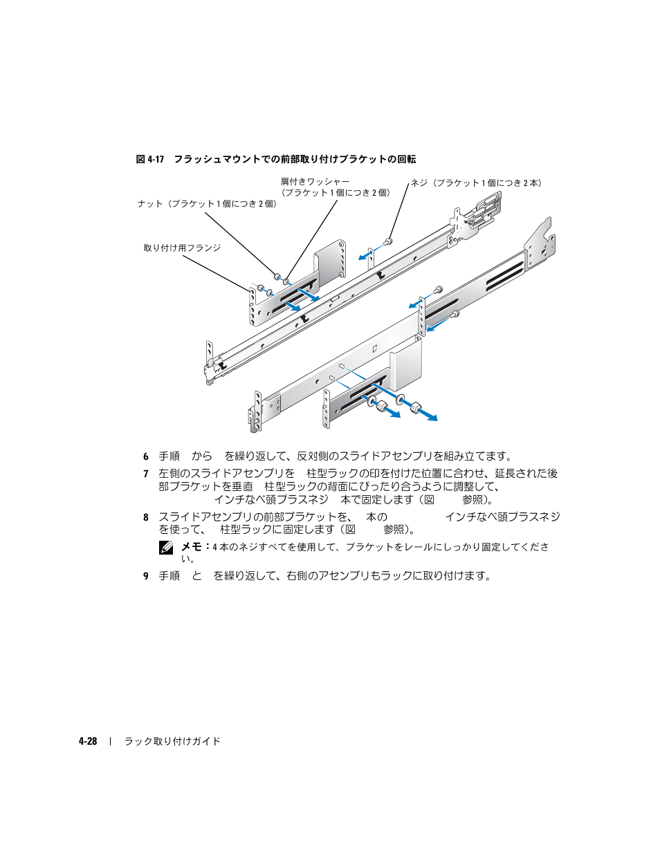 図 4-17, フラッシュマウントでの前部取り付け, ブラケットの回転 | してください（図 4-17, 図図 4-17 | Dell PowerEdge 2850 User Manual | Page 126 / 162