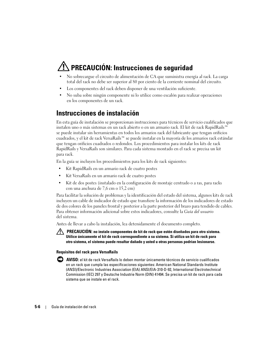 Instrucciones de instalación, Precaución: instrucciones de seguridad | Dell PowerEdge 2850 User Manual | Page 136 / 162