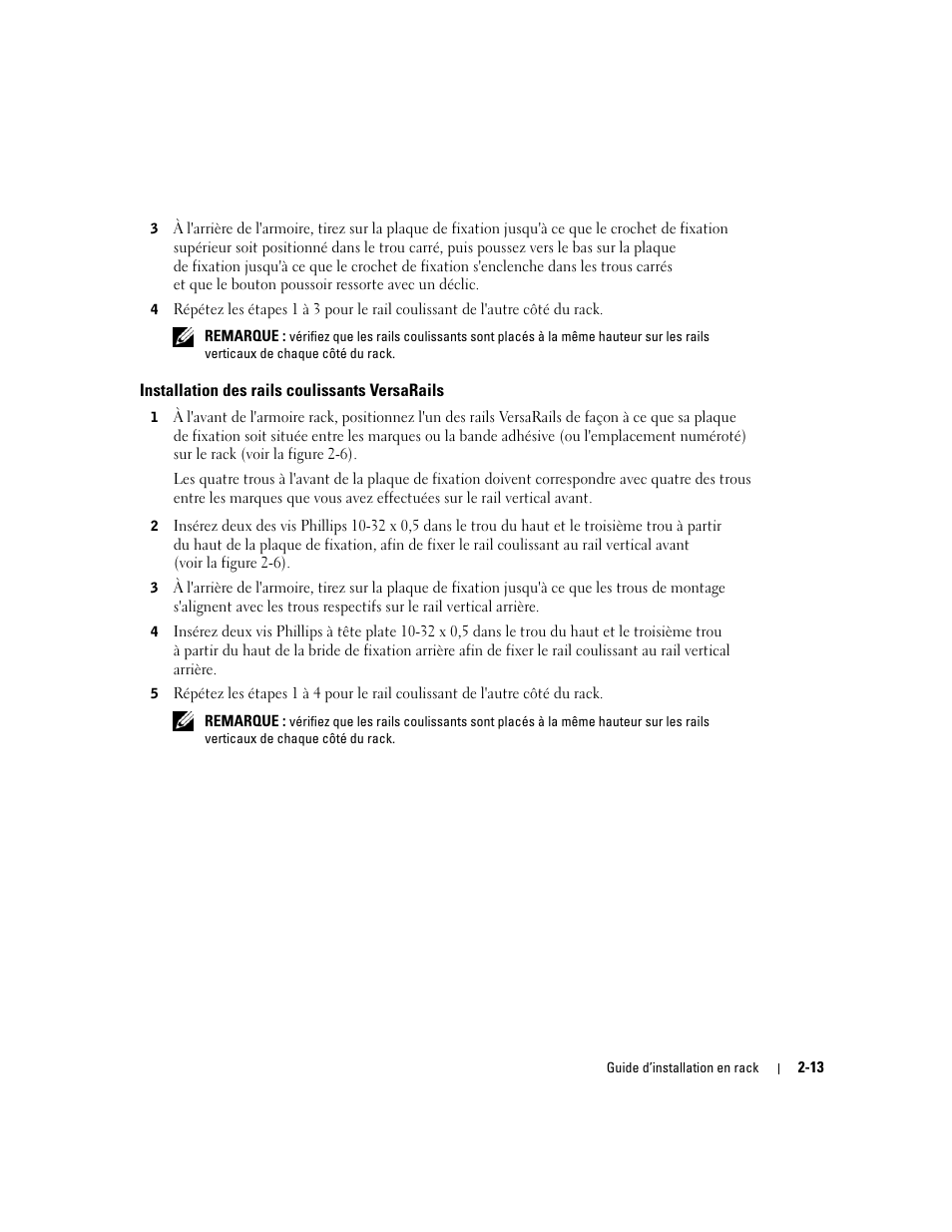 Installation des rails coulissants versarails | Dell PowerEdge 2850 User Manual | Page 47 / 162