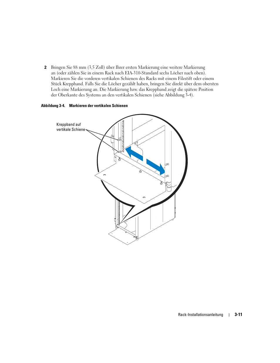 Abbildung 3-4, Markieren der vertikalen schienen | Dell PowerEdge 2850 User Manual | Page 77 / 162