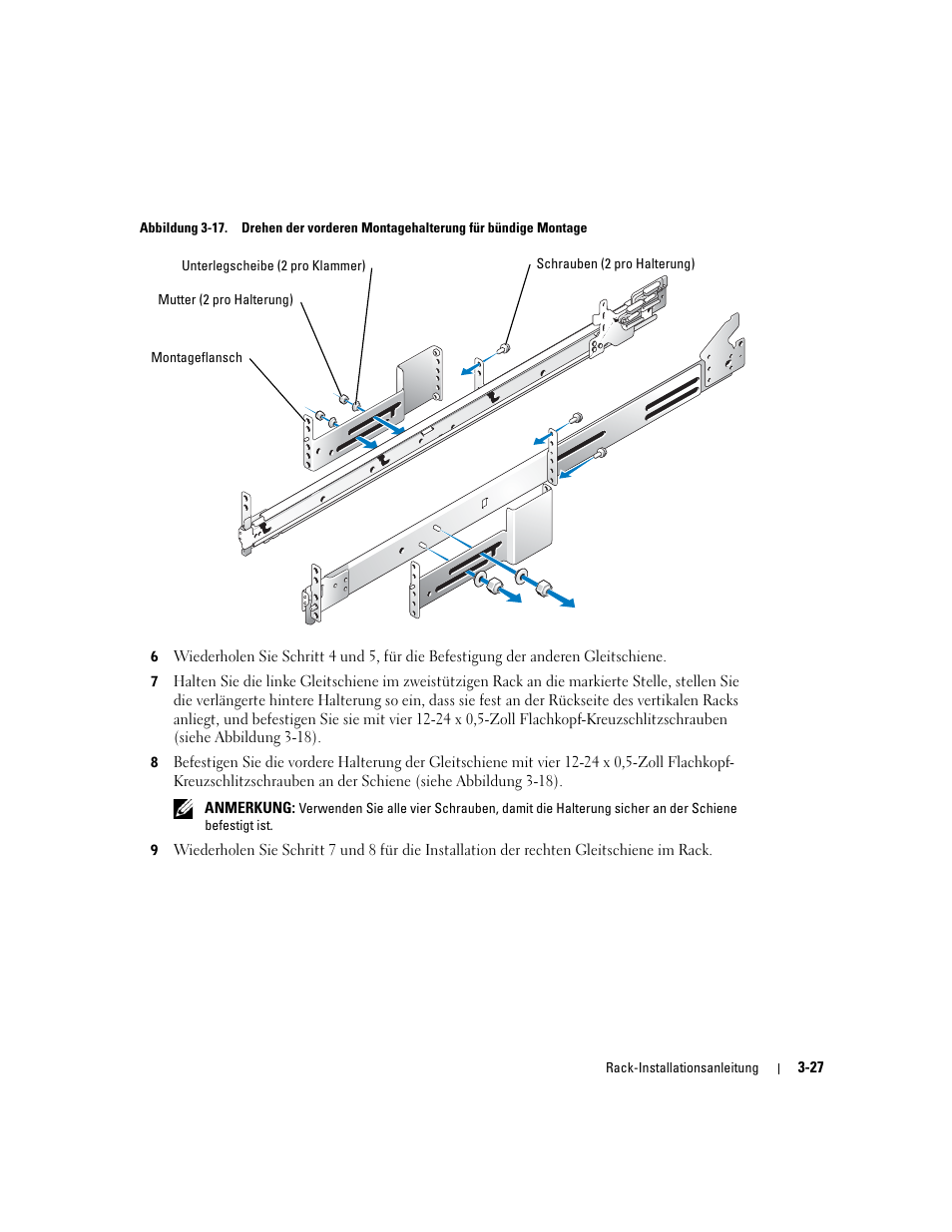Abbildung 3-17, Mittenmontage (siehe abbildung 3-17), Vorne zeigt (siehe abbildung 3-17) | Dell PowerEdge 2850 User Manual | Page 93 / 162