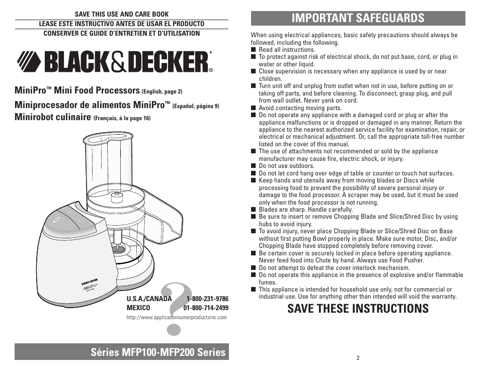 Black & Decker MFP100 User Manual | 12 pages