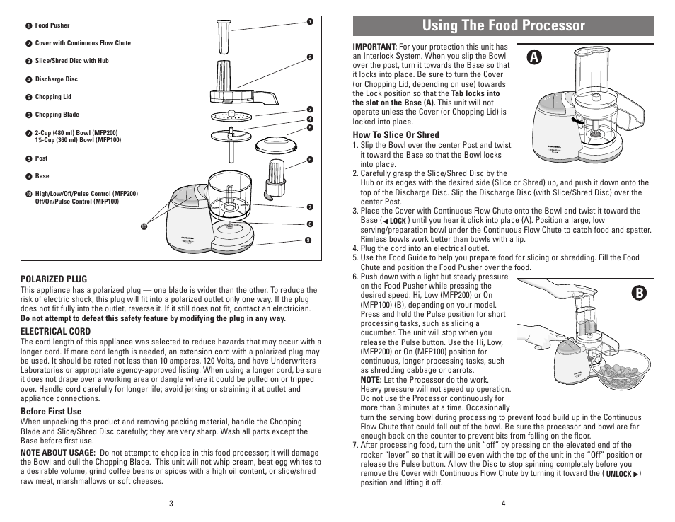 Using the food processor | Black & Decker MFP100 User Manual | Page 2 / 12