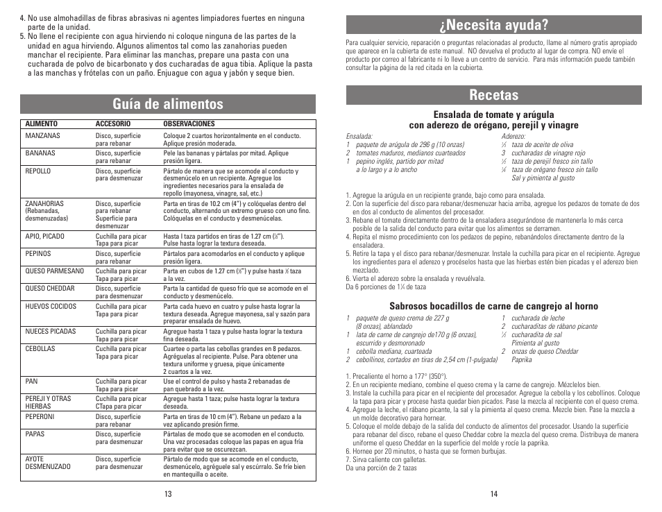 Necesita ayuda? recetas, Guía de alimentos, Sabrosos bocadillos de carne de cangrejo al horno | Black & Decker MFP100 User Manual | Page 7 / 12