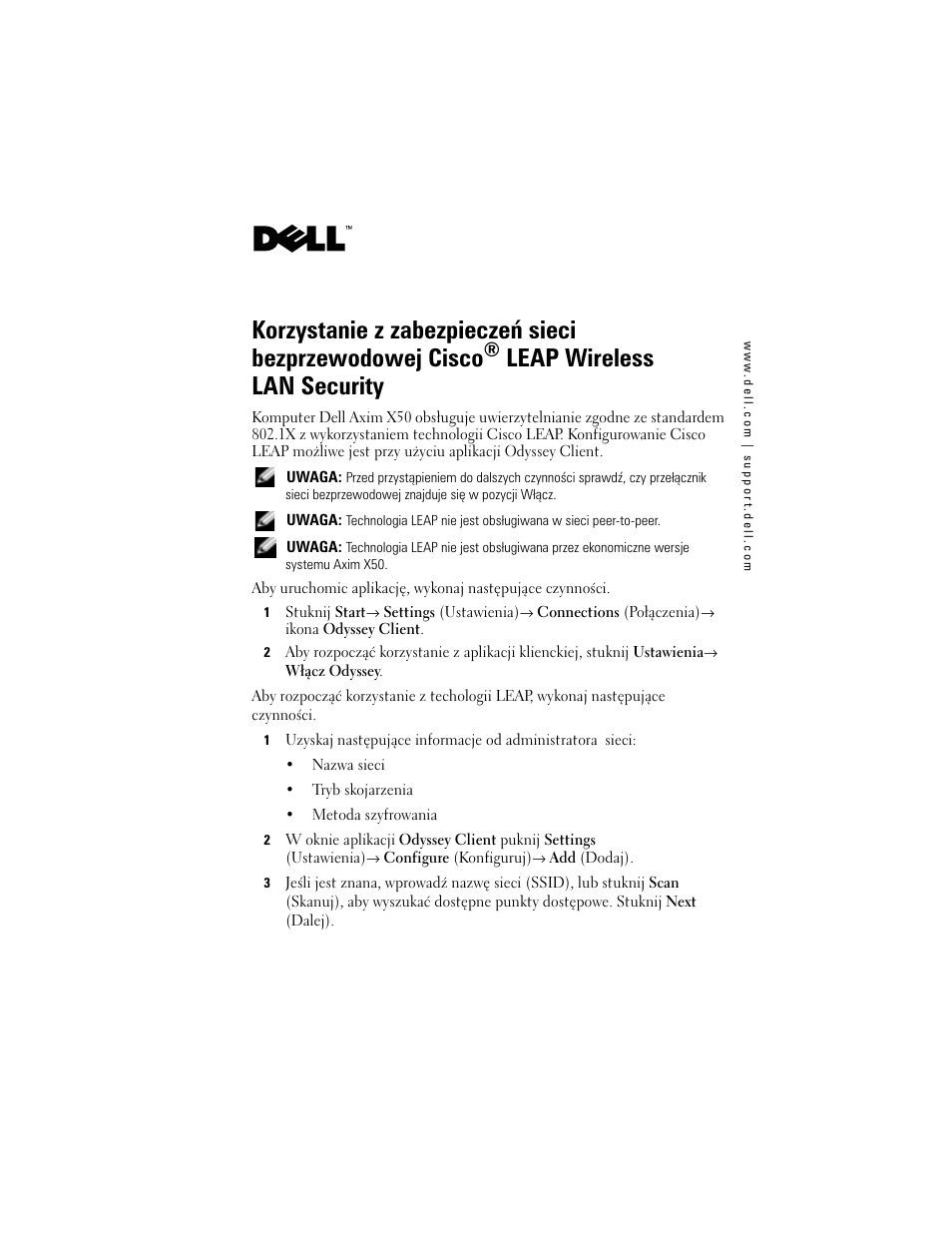 Leap wireless lan security | Dell Axim X50 User Manual | Page 13 / 18