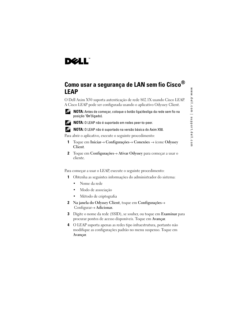 Como usar a segurança de lan sem fio cisco® leap, Como usar a segurança de lan sem fio cisco, Leap | Dell Axim X50 User Manual | Page 15 / 18