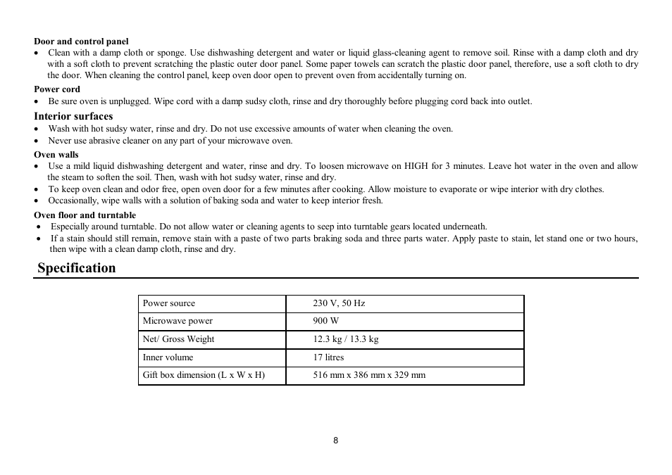 Specification | Hyundai H-MW2117 User Manual | Page 8 / 16