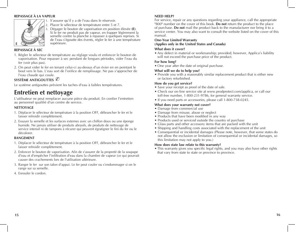 Entretien et nettoyage | Black & Decker F67E User Manual | Page 9 / 11