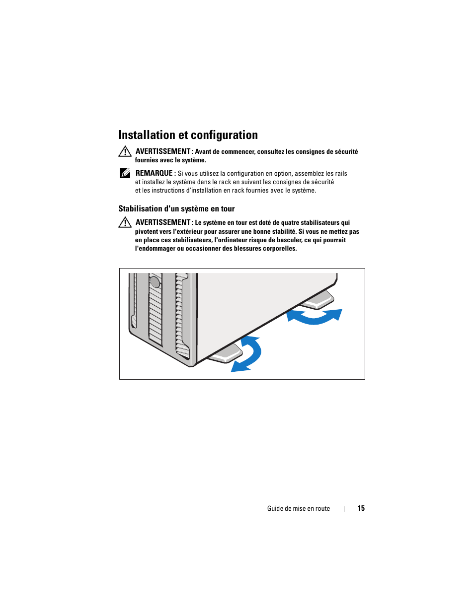 Installation et configuration, Stabilisation d'un système en tour | Dell PowerEdge T710 User Manual | Page 17 / 50