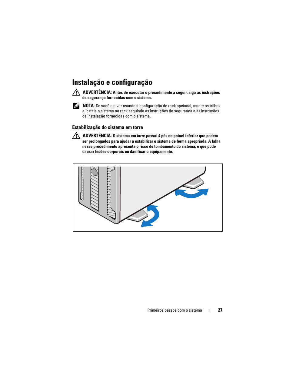 Instalação e configuração, Estabilização do sistema em torre | Dell PowerEdge T710 User Manual | Page 29 / 50