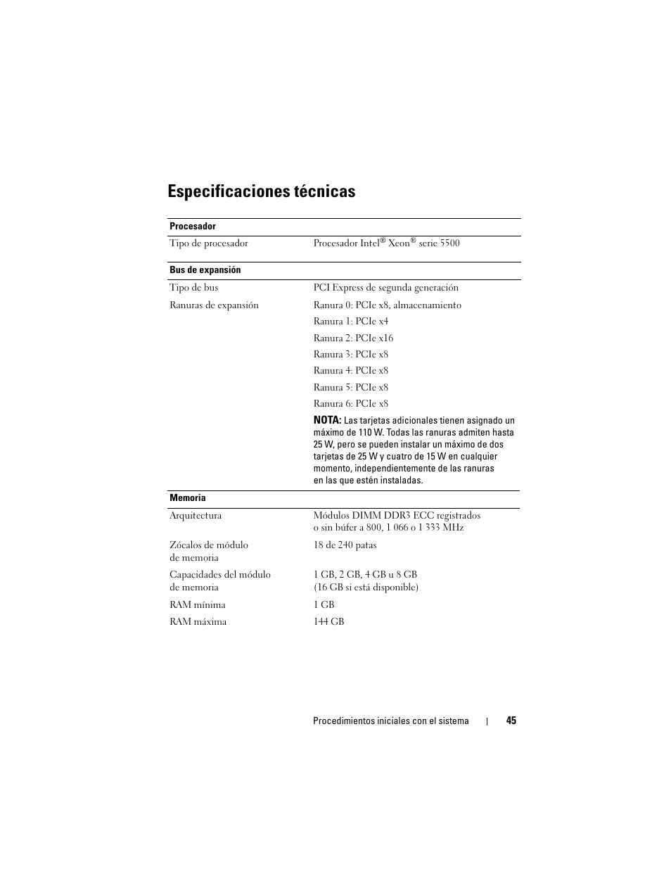 Especificaciones técnicas | Dell PowerEdge T710 User Manual | Page 47 / 50