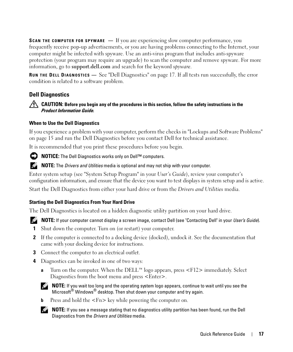 Dell diagnostics | Dell Latitude D631 (Early 2009) User Manual | Page 17 / 94
