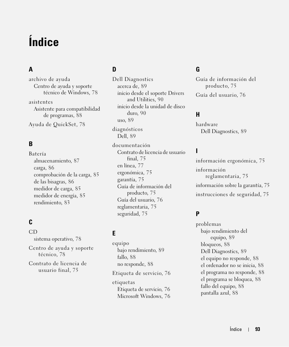 Índice | Dell Latitude D631 (Early 2009) User Manual | Page 93 / 94
