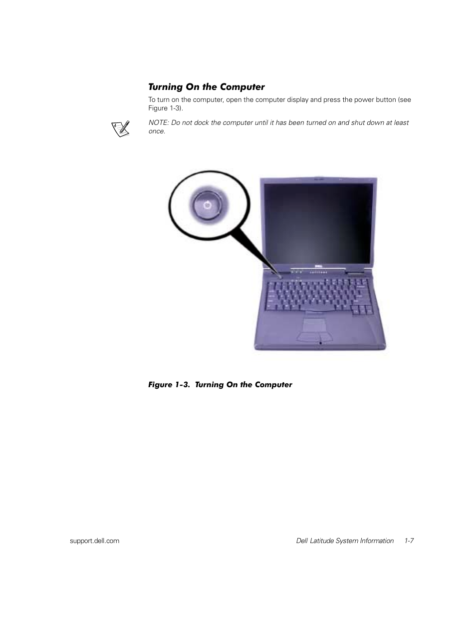 Turning on the computer | Dell Latitude C800 User Manual | Page 10 / 79