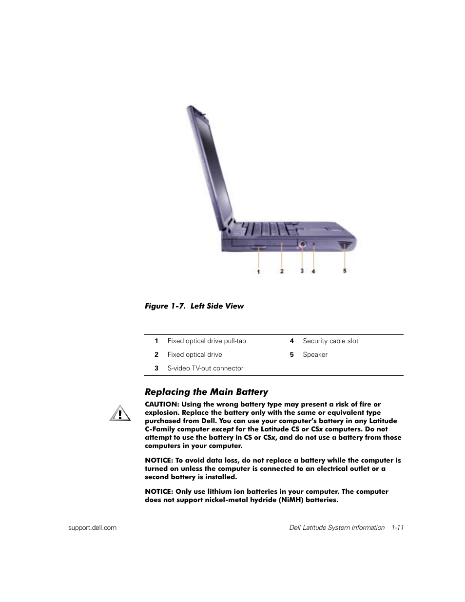 Replacing the main battery | Dell Latitude C800 User Manual | Page 14 / 79