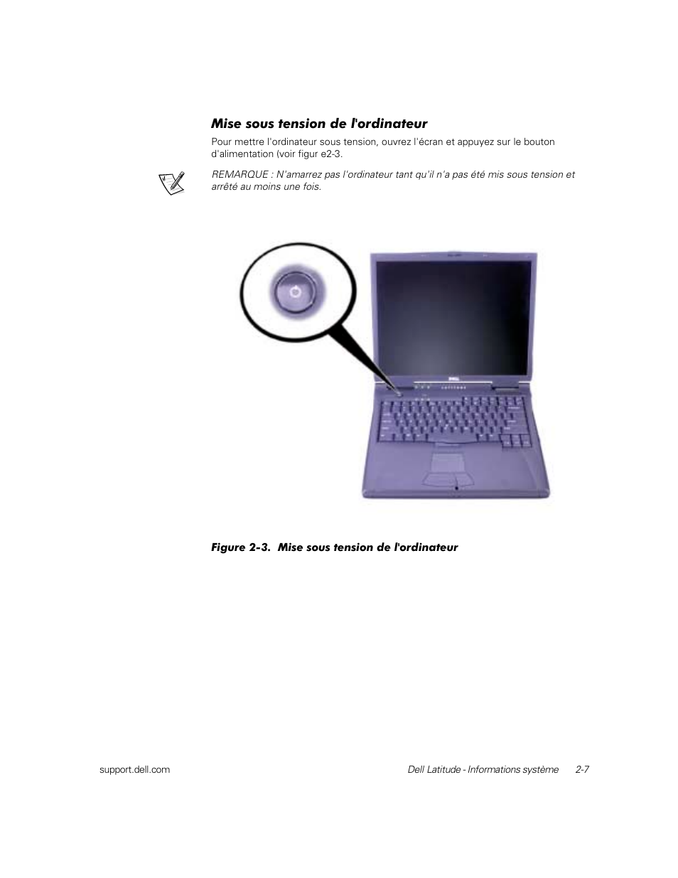 Mise sous tension de l'ordinateur | Dell Latitude C800 User Manual | Page 30 / 79