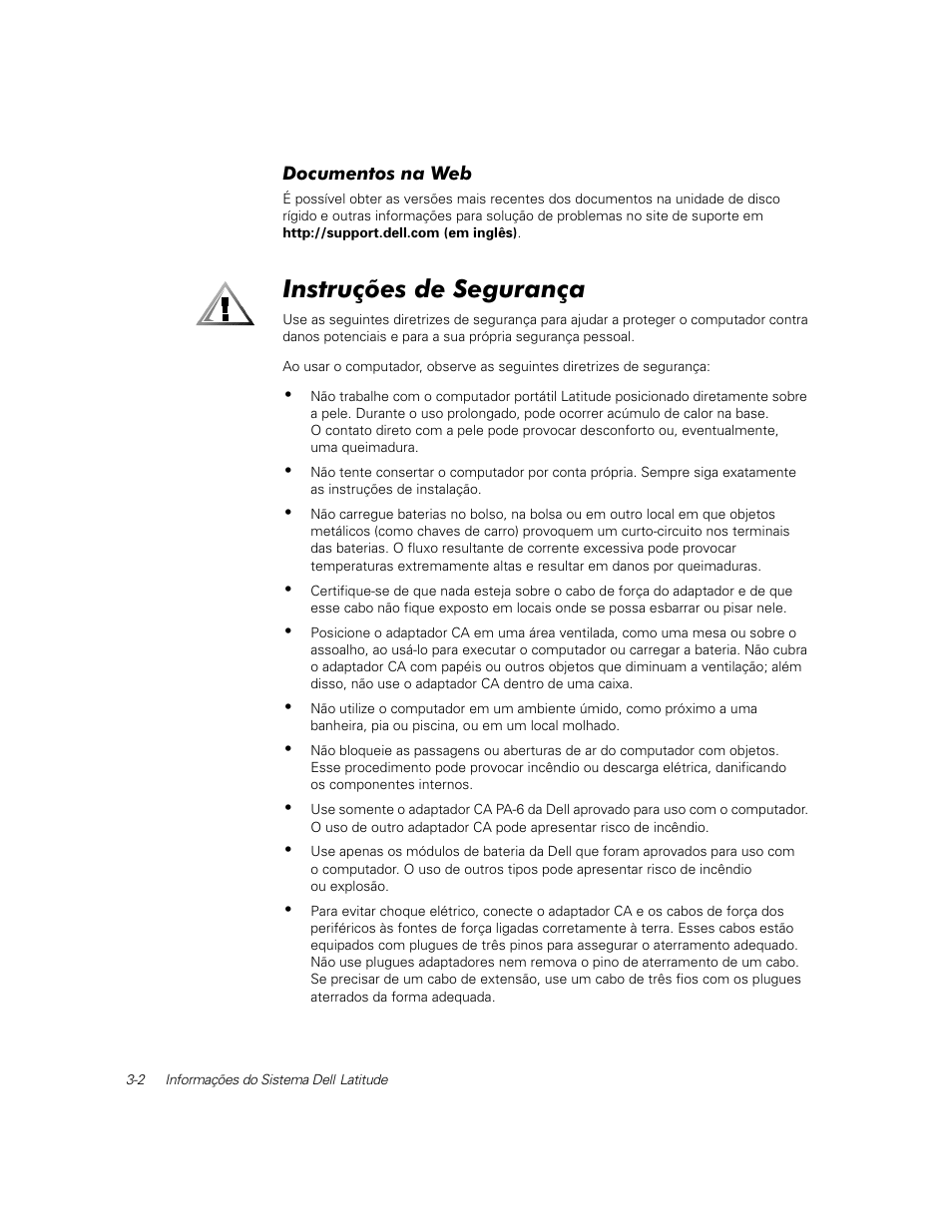 Documentos na web, Instruções de segurança | Dell Latitude C800 User Manual | Page 45 / 79
