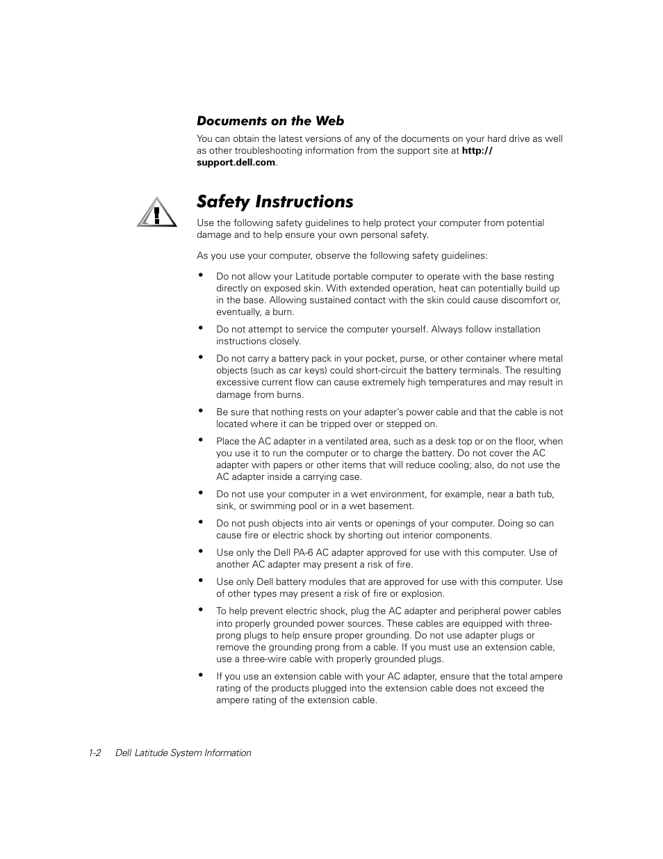 Documents on the web, Safety instructions | Dell Latitude C800 User Manual | Page 5 / 79
