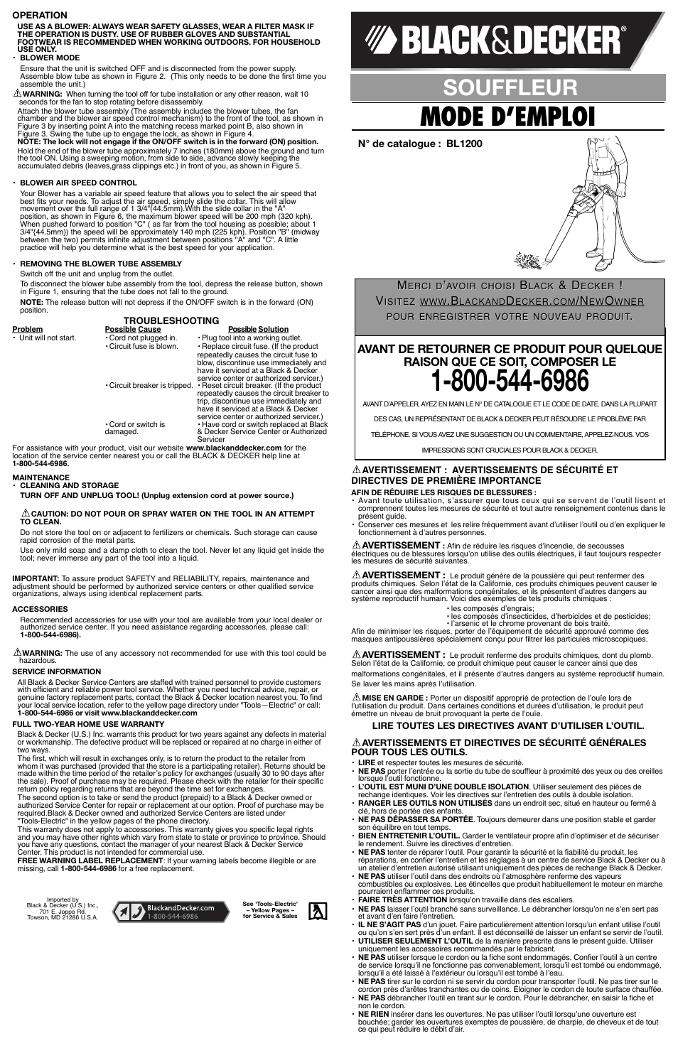 Mode d’emploi, Souffleur | Black & Decker 90510657 User Manual | Page 2 / 5