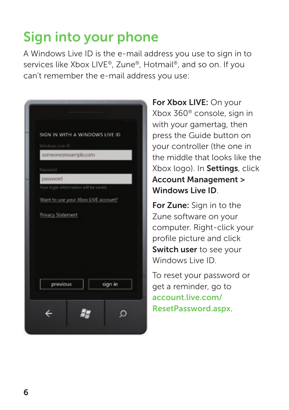 Sign into your phone | Dell Mobile Venue Pro User Manual | Page 10 / 104