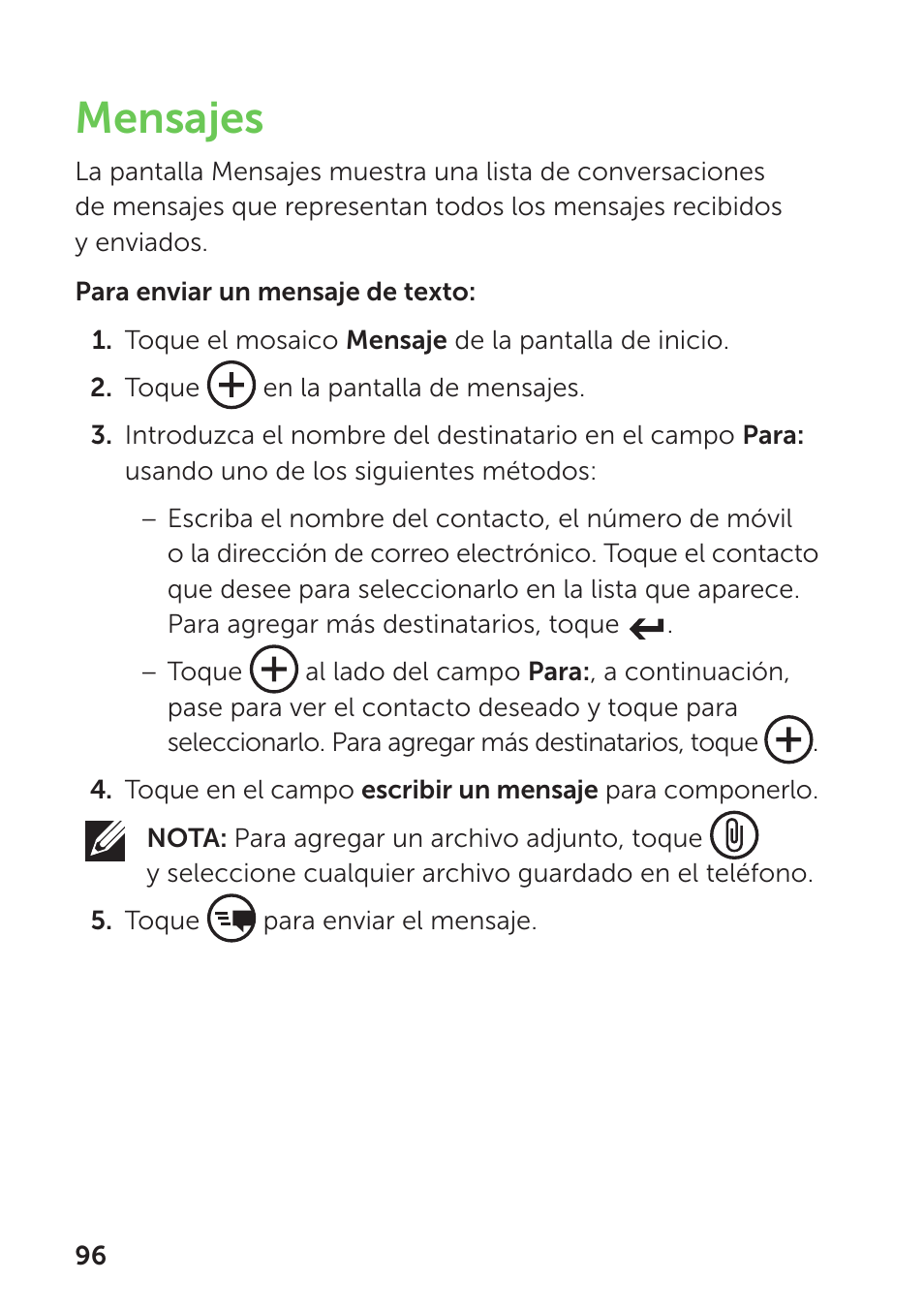 Mensajes | Dell Mobile Venue Pro User Manual | Page 100 / 104