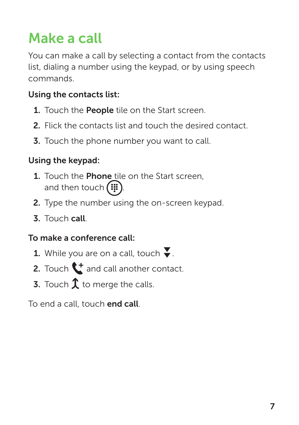 Make a call | Dell Mobile Venue Pro User Manual | Page 11 / 104