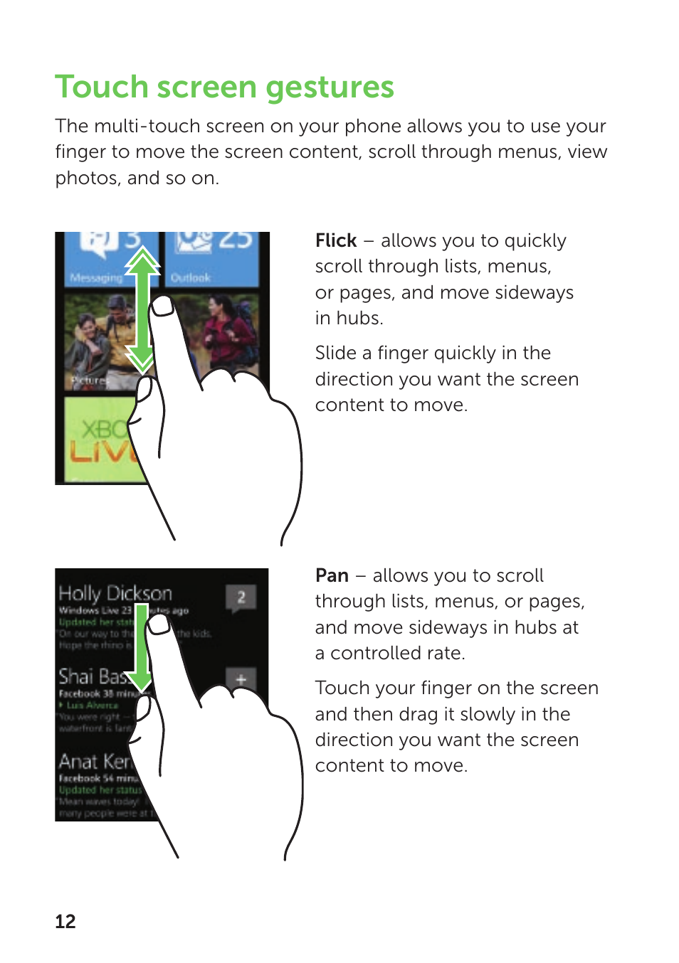 Touch screen gestures | Dell Mobile Venue Pro User Manual | Page 16 / 104