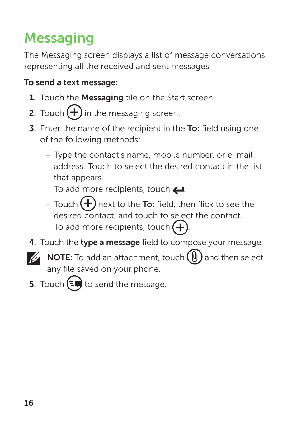 Messaging | Dell Mobile Venue Pro User Manual | Page 20 / 104