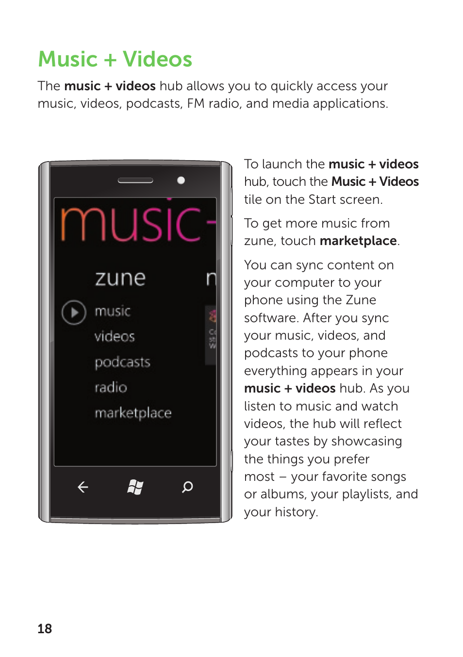 Music + videos | Dell Mobile Venue Pro User Manual | Page 22 / 104