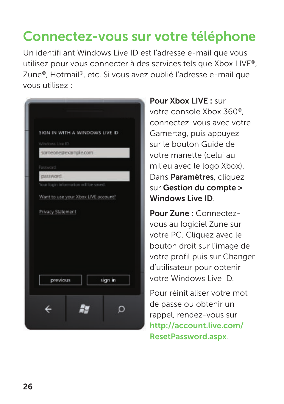 Connectez-vous sur votre téléphone | Dell Mobile Venue Pro User Manual | Page 30 / 104