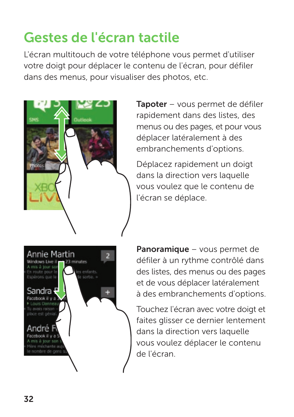 Gestes de l'écran tactile | Dell Mobile Venue Pro User Manual | Page 36 / 104