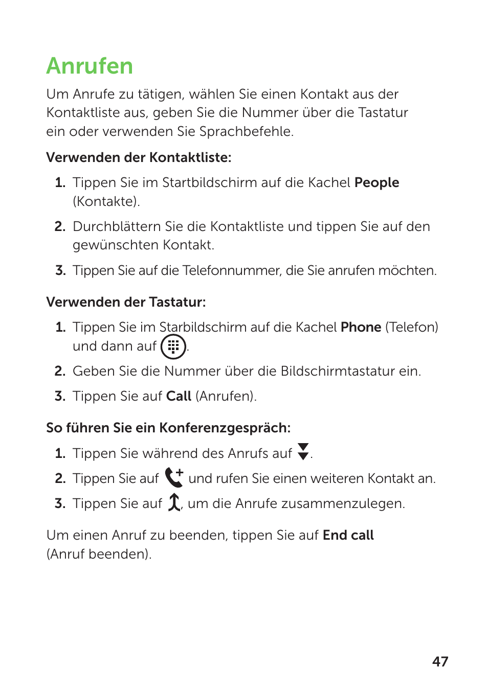 Anrufen | Dell Mobile Venue Pro User Manual | Page 51 / 104