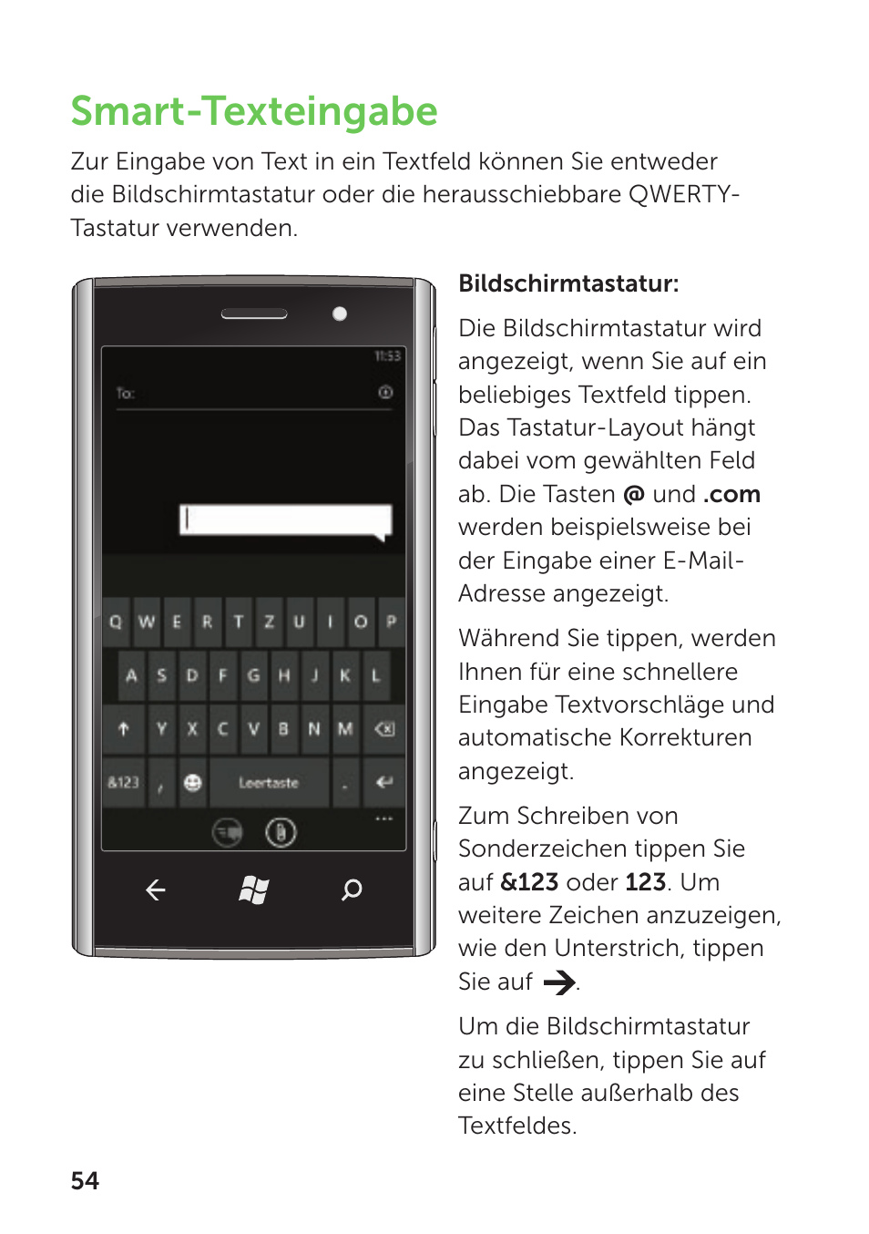 Smart-texteingabe | Dell Mobile Venue Pro User Manual | Page 58 / 104