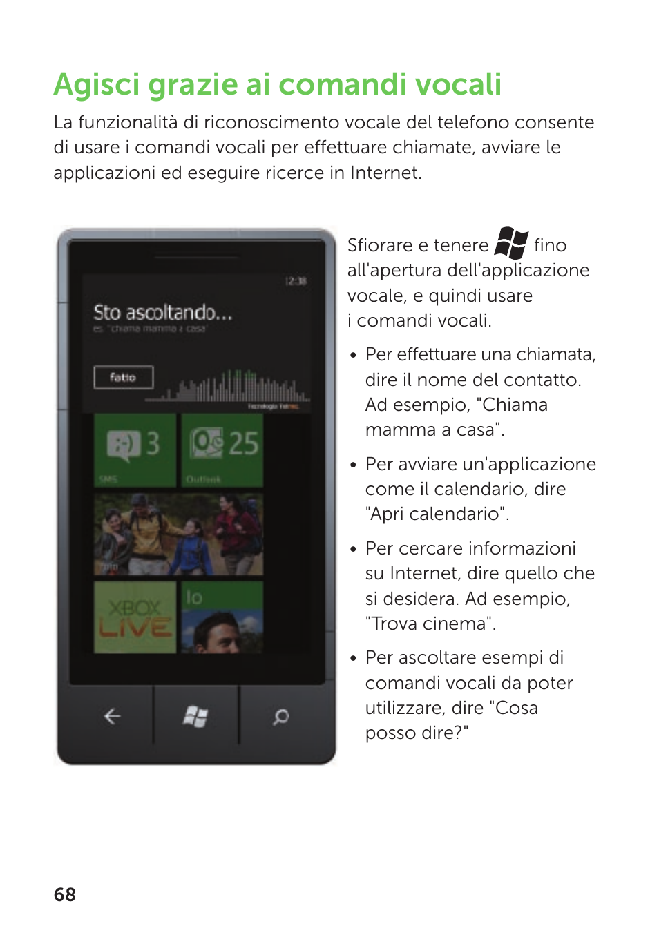 Agisci grazie ai comandi vocali | Dell Mobile Venue Pro User Manual | Page 72 / 104