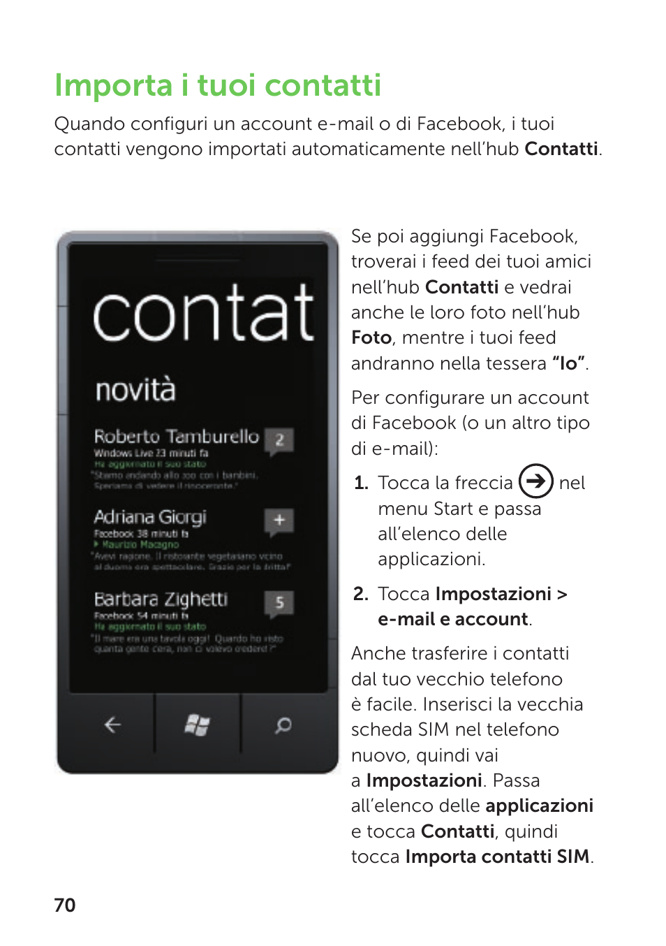 Importa i tuoi contatti | Dell Mobile Venue Pro User Manual | Page 74 / 104